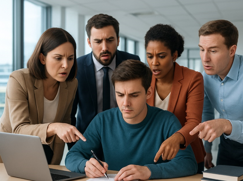 Illustration of people looking over the work being done